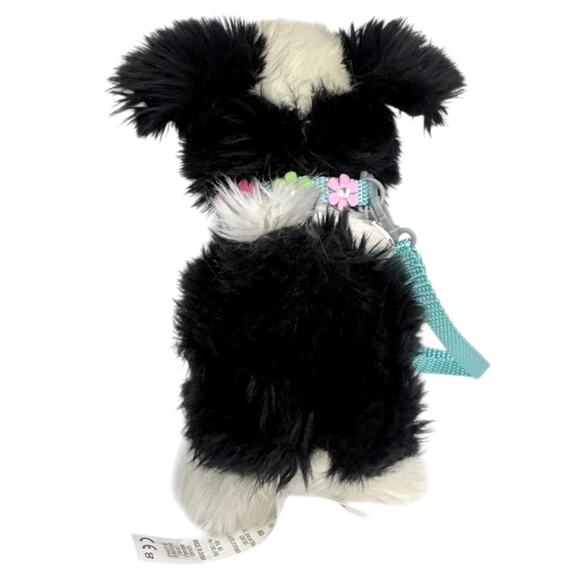 American Girl Sheep Dog Pet Plush Flower Collar Leash Black White Faux Fur Puppy - Picture 5 of 13